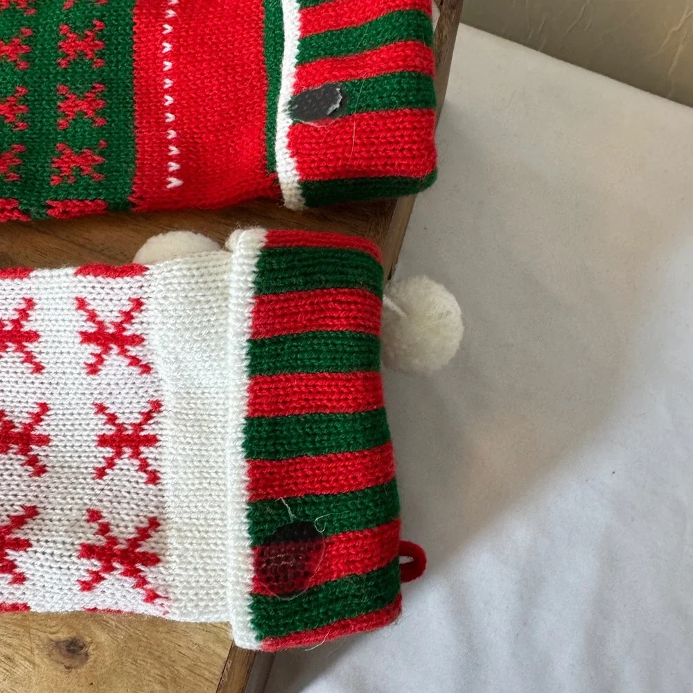 Kurt S. Adler Christmas Stockings Red Green 1979 Vintage Knit 2pc Set